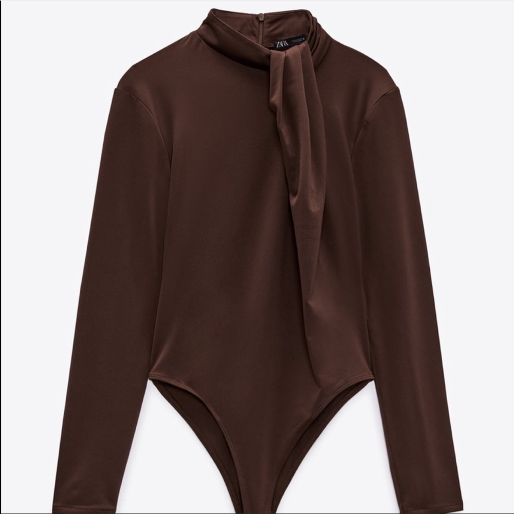 Zara Brown Long-Sleeve High Neck Bodysuit